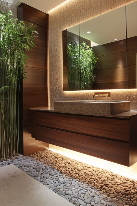 Discover how to achieve a serene and stylish vibe with these modern bathroom ideas. Featuring natural stone accents and lush greenery, this space is designed for ultimate relaxation. Perfect for those seeking a spa-like retreat at home. #ZenBathroom #InteriorDesign #ModernBathroomIdeas Modern Bathroom Decor Ideas Inspiration, Spa Style Bathroom Ideas, Spa Bathroom Decor Ideas, Luxury Bathroom Master, Modern Zen Bathroom, Modern Bathroom Decor Ideas, Spa Bathroom Decor, Spa Style Bathroom, Trendy Bathroom Tiles