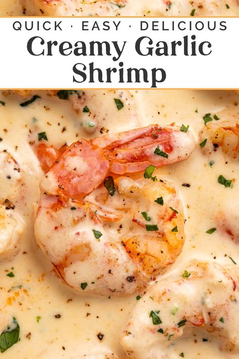 Shrimp Sauce Recipes, Shrimp Cream Sauce, Creamy Garlic Shrimp Recipe, Creamy Garlic Shrimp, Cooked Shrimp Recipes, Parmesan Cream Sauce, Garlic Prawns, Shrimp Sauce, Creamy Garlic Sauce