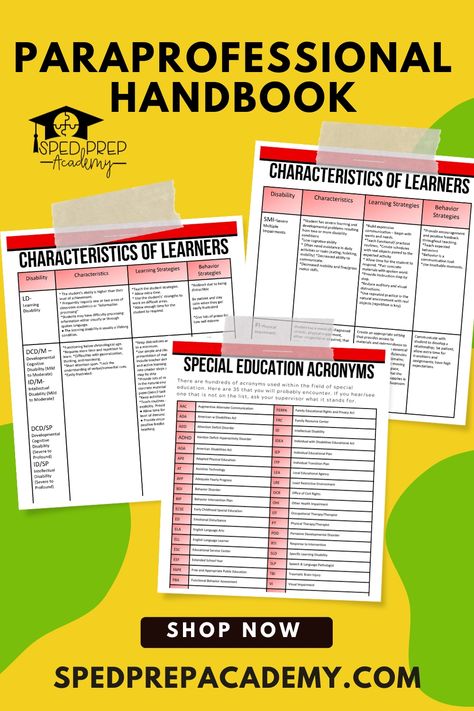 Paraprofessional Handbook Special Education Paraprofessional Tips, Special Education Paraprofessional, Work Binder, Intervention Classroom, Education Tips, Behaviour Strategies, Special Education Resources, Learning Strategies, Special Education Students