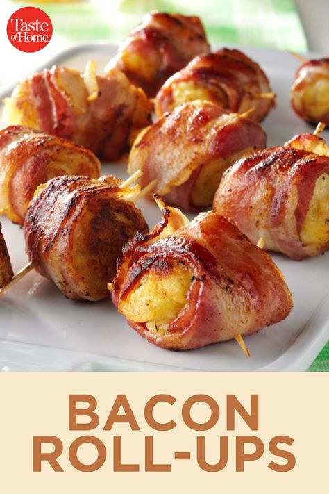 Bacon Roll-Ups Bacon Roll, Pumpkin Pudding, Creamy Chicken Soup, Breakfast Rolls, Dinner On A Budget, Cream Pie Recipes, Chicken Sweet Potato, Family Recipe, Roll Ups