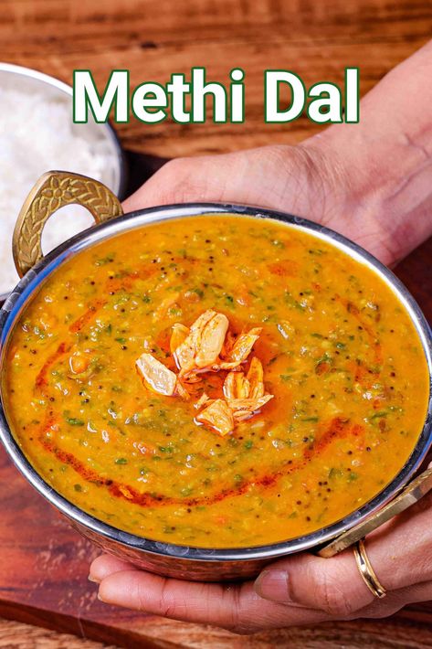 Methi Dal Fry Recipe - Dhaba Style Dal Fry Recipe, Vegeterian Dishes, Methi Recipes, Pulses Recipes, Dal Fry, Toor Dal, Veg Curry, Fenugreek Leaves, Dal Recipe