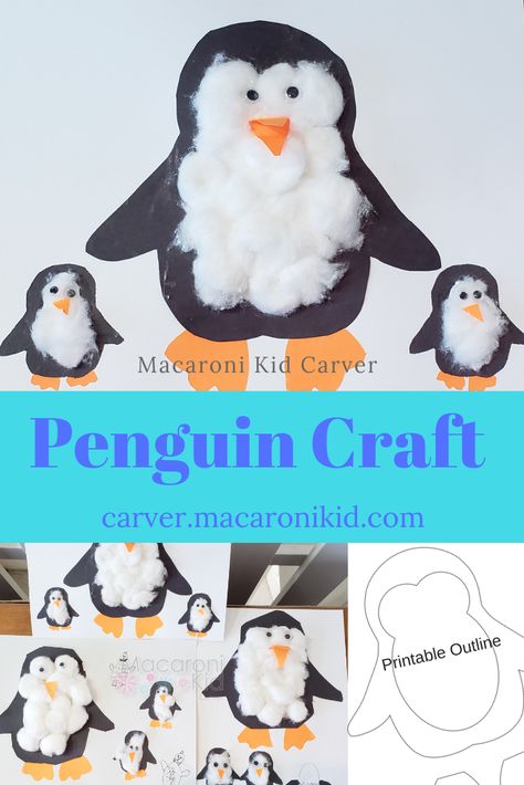 Cotton Ball Penguin, Penguin Outline, Penguin Crafts Preschool, Cotton Ball Crafts, Winter Animal Crafts, Printable Outline, Penguin Activities, Winter Penguin, Penguin Crafts