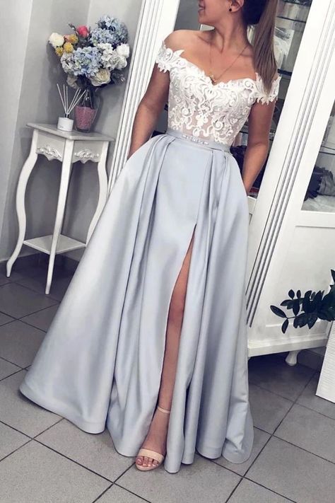 97d0145823aeb8ed80617be62e08bdccdesc41887848ri Scar Aesthetic, Silver Prom Dress, Elegant Ball Gowns, Prom Dresses With Pockets, Satin Evening Dresses, Lace Prom Dress, Cute Prom Dresses, Satin Prom Dress, Lace Evening Dresses