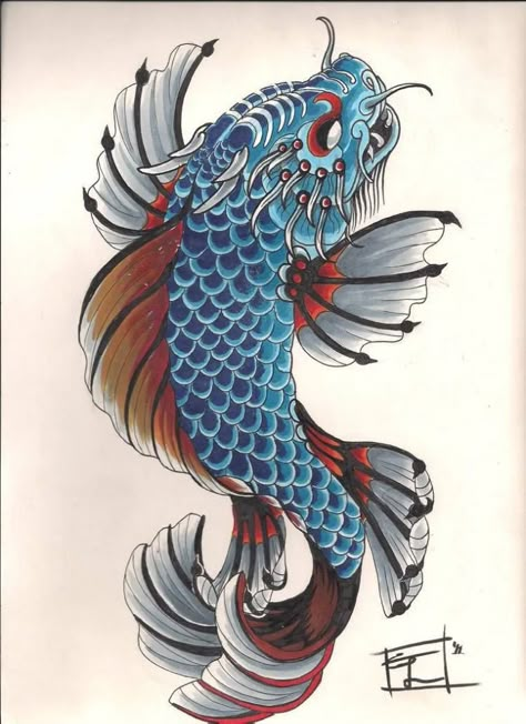 I will create a japanese tattoo design Koi Fish Dragon Tattoo, Fish Dragon Tattoo, Koi Fish Dragon, Koch Tattoo, Dragon Koi Tattoo Design, Koi Dragon Tattoo, Karp Koi, Fish Dragon, Japanese Snake Tattoo