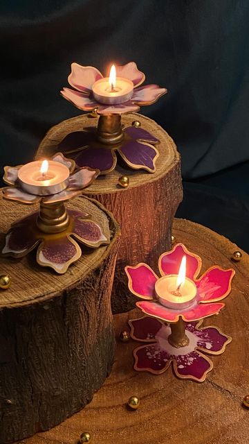 Diya Stand Decoration Ideas, Diwali Clay Craft, Resin Diya Holders, Diwali Lamp Craft, Diya Stand Diy, Diy Diwali Decor, Diya Stand Decoration, Clay Diyas For Diwali, Diya Decoration Ideas Creative