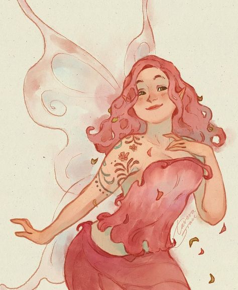 Grace on Instagram: “🌸another fairy commission, this time for the lovely @finding_fairies_ 🌸 . . #fairyart #fairyillustration #charactercommission…” Fairy Cartoon Art, Character Design Fairy, Fairy Oc Art, Fairy Oc Character Design, Fairy Character Design, Pretty Fairies, Fairy Oc, Cute Fairies, Strawberry Fairy