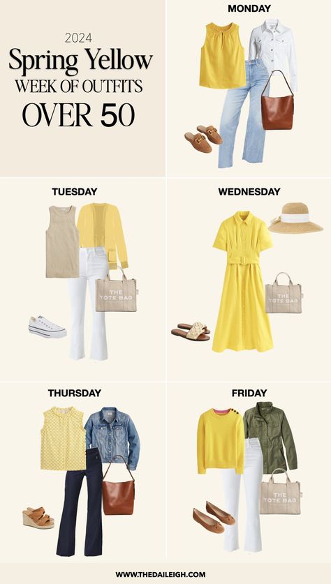 2024 Spring Yellow Wardrobe Additions — THE DAILEIGH Yellow Outfits For Women, Yellow Blouse Outfit, Spring Outfits 2023 Trends, Yellow Wardrobe, Outfits 2023 Trends, Hello 60, Butterfly Clothing, Casual Spring Outfits, Spring Summer Capsule Wardrobe