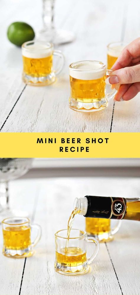 Mini Beer Shot - A Beautiful Mess Mini Beer Shots, Beer Shots, Vanilla Liqueur, Beer Shot, Brew Master, Glass Of Beer, Foam Head, Shot Recipes, Mixed Drinks Recipes