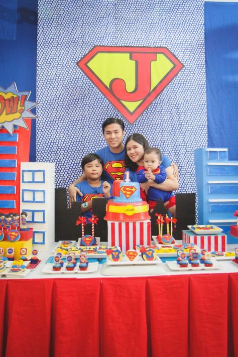 family (2) Superman Birthday Party Decorations, Superhero Birthday Decorations, Superhero Themed Party, Baby Dedication Party, Supergirl Birthday, Superman Birthday Party, Superman Party, Superman Birthday, Superhero Theme Party