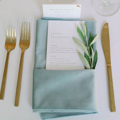 Let's chat about menus, napkins, chargers, and all of the fun about how those can work together! The place setting is one of the first things your guests see when they sit down for dinner at your reception. It sets the tone for how formal your dinner is, what to expect and who they are sitting and conversing with. Adding a menu to your place settings helps provide some added décor while also providing information as to what amazing meal your guests are about to enjoy. How you display the... Napkin Placement Wedding, Wedding Place Settings Ideas, Wedding Napkin Ideas, Wedding Table Menus, Wedding Place Settings, Napkin Folding, Bridal Shower Brunch, Wedding Menu Cards, Wedding Table Decorations