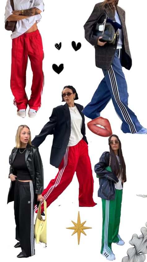 Sweatpants , adidas , red Baggy Track Pants Outfit, Sweatpants Styles, Tracksuit Pants Outfit, Track Pant Outfit, Masculine Women Fashion, Sport Pants Outfit, Red Adidas Pants, Adidas Track Pants Outfit, Sporty Outfit Ideas