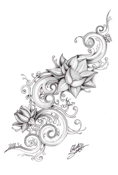 lotus river by Gsaw on DeviantArt Lotus Flower Drawing, Flower Tattoo Drawings, Hawaiian Tattoo, Lotus Tattoo, Girly Tattoos, 문신 디자인, Trendy Tattoos, Tattoo Designs For Women, Tattoo Stencils