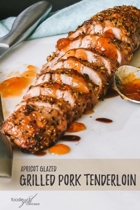 Grilled pork tenderloin with apricot glaze Apricot Glazed Pork Tenderloin, Glazed Pork Tenderloin, Apricot Glaze, Roast Beef Sandwich, Bbq Pork Ribs, Glazed Pork, Pork Rib Recipes, Grilled Pork Tenderloin, Pork Glaze