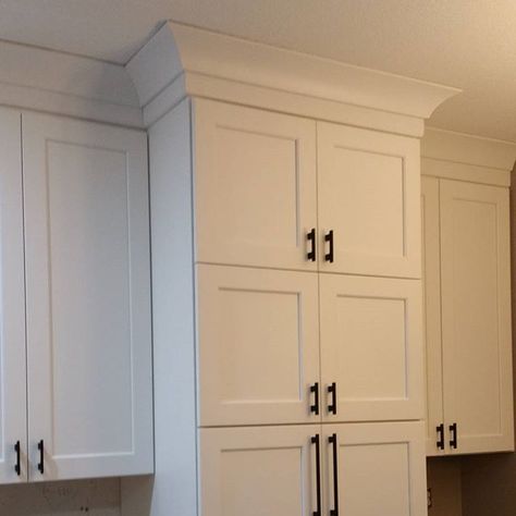 Big cove crown molding #sticks2stonescabinetry  #kitchens #greenfieldcabinetry Cove Crown Molding Ideas, Cove Molding Crown, Thick Crown Molding, Crown Molding On Kitchen Cabinets, Kitchen Cabinet Crown, Cabinet Crown Molding, Kitchen Cabinet Molding, Cove Crown Molding, Crown Molding Kitchen