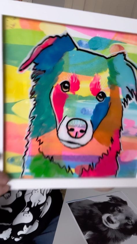 Andrea Nelson on Instagram: “Replying to @frankee_a00 Im so happy you guys liked the diy pet portrait, and I know there were a lot of questions so ive tried to cover…” How To Paint Your Dog, Dog Abstract Art, Abstract Pet Portraits, Andrea Nelson Art Videos, Diy Pet Portrait, Teen Camp, Squeegee Painting, Andrea Nelson Art, Art Camp Projects