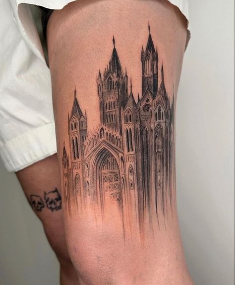 Cathedral Tattoo, Castle Tattoo, Sigil Tattoo, 4 Tattoo, Tattoo Style Drawings, Dream Tattoos, Black Ink Tattoos, Back Tattoos, Dope Tattoos