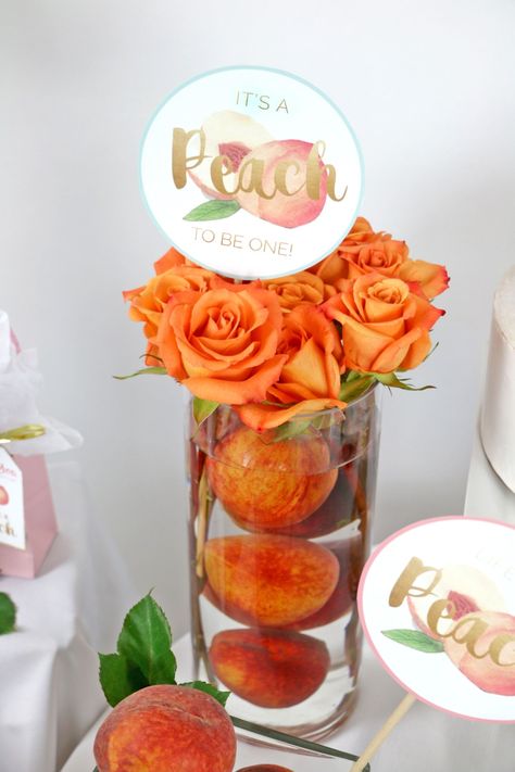 Sweet as A Peach Birthday Decorations - A Touch of LA Peach Party Decorations, Peach Bridal Showers, Peach Decor, Sweet As A Peach, Peach Baby Shower, Emprendimiento Ideas, Peach Party, Orange Party, Peach Wedding