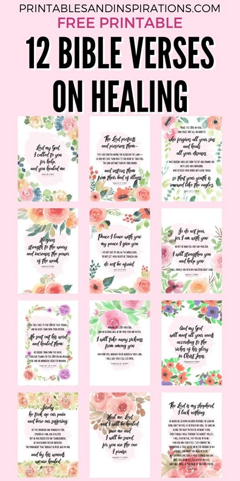 12 Free Printable Bible Verse On Healing - healing scriptures floral posters, planner dividers - #bibleverse #printablesandinspirations #freeprintable Healing Verses Bible, Bible Verse On Healing, Free Printable Bible Verse Cards, Verses On Healing, Biblical Healing, Free Printable Scripture Cards, Bible Verses About Healing, Printable Bible Verses Free, Prayer Boards