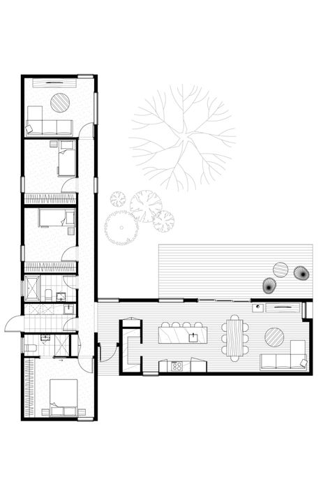 L Shaped House Plans, Koti Diy, L Shaped House, Architectural Floor Plans, Home Design Floor Plans, House Layout Plans, Container House Plans, Shed Homes, Hus Inspiration