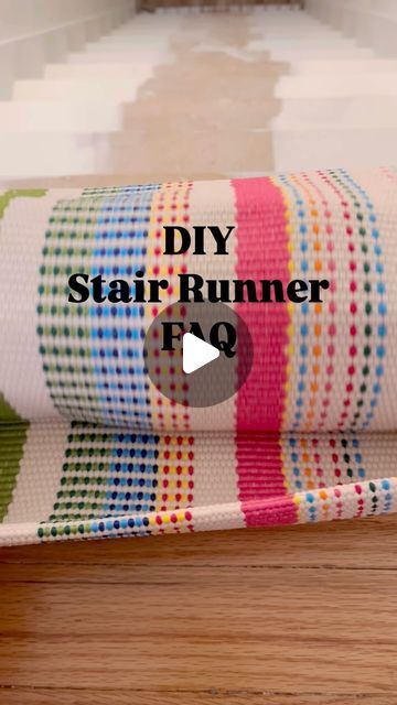 Christina on Instagram: "I love answering questions about this DIY stair runner, because that’s how I learned to install mine. I watched a video where someone was kind enough to explain the process, and got started. 
The rug is by @annieselke and I used 3 eight foot long runners to complete my stairs. Apparently it bothers some people that I cut corners and painted only the part of the treads that would be visible, but I still don’t regret saving the time! Nobody will ever see the pine in the middle, unless they’re redecorating! I used a pneumatic finish stapler, a 1/4” rug pad on each tread, secured with double sided carpet tape, and the stair rods were an Etsy find. If you want to shop my favorite runners, the stapler, rug pad and the stair rods, find me in the LTK app and look for “stai No Stair Skirt, Carpet Tiles For Stairs, Diy Carpet On Stairs, Staircase Ideas Runner, Painted Stairs With Carpet Runner, Stair Treads Ideas, Carpet Stairs Ideas, Stairs With Carpet Runner, Stair Runners Ideas