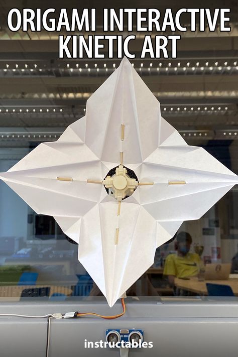 Arduino Art Projects, Kinetic Paper Art, Kinetic Art Diy, Interactive Origami, Kinetic Origami, Design And Technology Projects, Arduino Art, Interactive Art Projects, Kinetic Installation