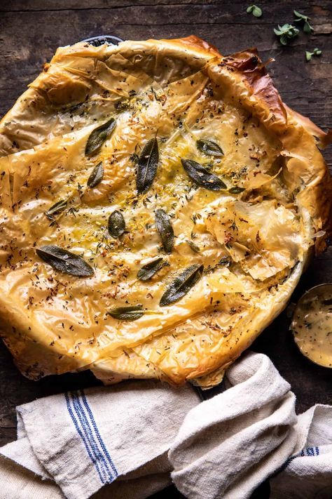 Skillet Chicken Broccoli Pot Pie with Garlic Butter Phyllo Crust...a deliciously cozy, one pot, and done recipe. Perfect fall + winter meal! Broccoli Pot Pie, Mini Pot Pies, Half Baked Harvest Recipes, Harvest Recipes, Half Baked, Half Baked Harvest, Skillet Chicken, Herb Butter, Chicken Broccoli