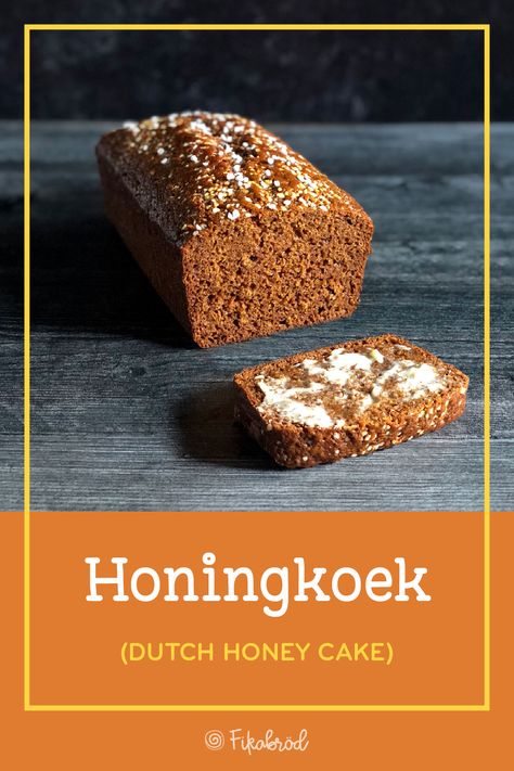 Spiced and super moist, we love this Dutch honey cake ♥︎ fikabrodbox.com #honeycake #honingkoek Dutch Ginger Cake, Spiced Honey Cake, Dutch Honey Cake, Dutch Honey, Honey Cake Recipe, Dutch Food, Loaf Cakes, Cinnamon Muffins, Ginger Cake