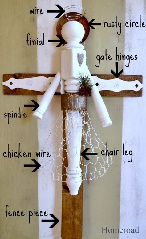 Junky Angel made with parts of everything! Check out the DIY here... www.homeroad.net Spindle Angels, Shutter Angel, Spindle Ideas, Upcycle Junk, Wooden Angels, Diy Angel Wings, Garden Angel, Wooden Angel, Wood Garden