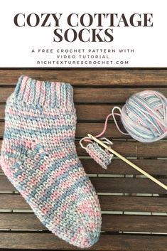 How To Turn Regular Yarn Into Chunky Yarn, Crochet Slipper Socks Pattern, Crochet Socks Free Pattern, Crochet Slipper Socks, Cottage Socks, Crochet Sock Pattern Free, Easy Crochet Socks, Crochet Sock, Easy Crochet Slippers