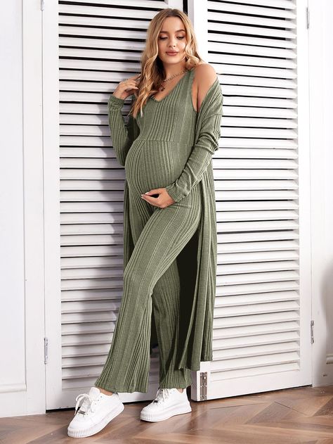 Army Green Casual Collar Long Sleeve  Plain  Embellished Slight Stretch  Maternity Clothing Winter Maternity Outfits Casual, Pregnant Women Outfits, Maternity Jumpsuit Outfit, Maternity Two Piece, Pregnancy Outfit, Cute Maternity Outfits, Stylish Maternity Outfits, Fall Maternity, Casual Maternity