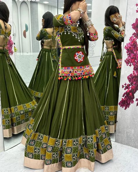 *👗Choli👗* *Fabric:-* Pure Cotton *Work:-* Gamathi Work With Foil Print *Inner:-* Micro Cotton *Size:-* M upto L margin XL upto 2xl margin *(Fully Stitched)* *👗Lehenga👗* *Fabric:-* Pure Cotton *Work:-* Foil Print with Golden Patta *Inner:-* Micro Cotton *Flair:-* 6 Meter *Size:-* 44 *⚖️Weight:-* 1.5 Kg *💕One Level Up💕* *👌A one Quality👌* #amazingfashion #lehengacholi #fashionstyle Kachi Work, Dandiya Dress, Navratri Outfits, Garba Dress, Navratri Dress, Trendy Outfits Indian, Dress Sewing Tutorials, Outfits Indian, Lehenga Fabric