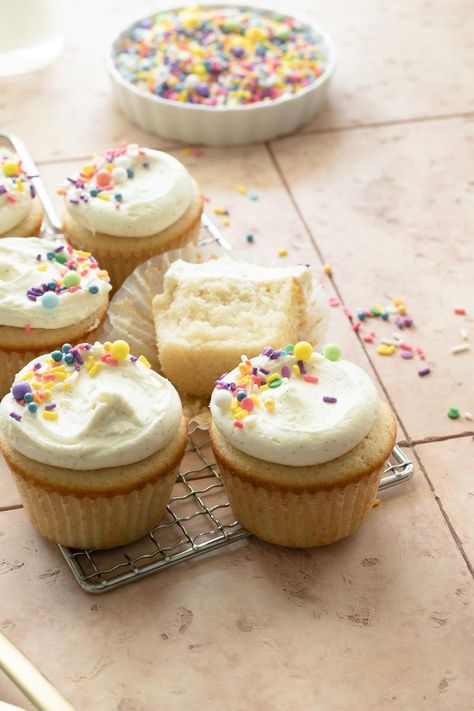 Small Batch Vanilla Cupcakes, Vanilla Frosting For Cupcakes, Small Batch Cupcakes, Vanilla Bean Buttercream, Vanilla Muffins, Small Batch Baking, Small Cupcakes, Dessert For Two, Small Desserts