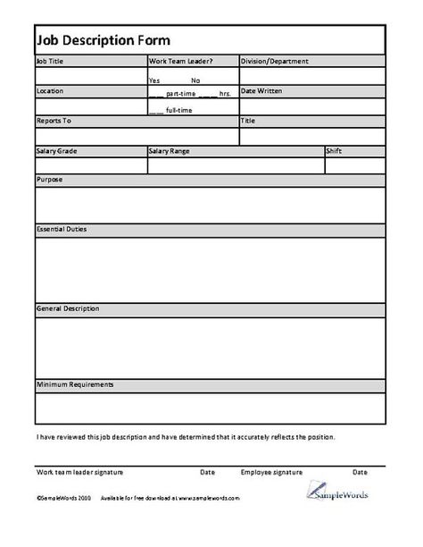 Simple Job Description Template Job Analysis Template, Job Description Template Design, Job Card Template, Basic Resume Format, Job Desk, Work Templates, Football Squares, Termination Letter, Job Analysis