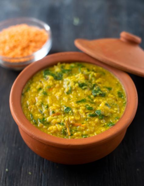 Indian Red Lentil and Spinach Dal (stovetop) Lentil Spinach, Spinach Dal, Lentils Beans, Lentil Dal, Grandma's Kitchen, Vegan Cafe, Red Lentils, Fresh Turmeric, Spinach Soup