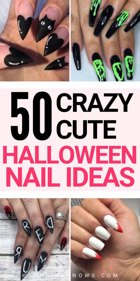 Halloween Nail Art Easy, Holloween Nails, Halloween Makeup Pretty, Halloween Acrylic Nails, Cute Halloween Nails, October Nails, Nails Halloween, Halloween Nail Designs, Art Halloween