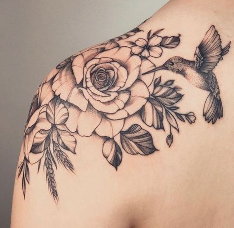 Tattoo Sleeve With Hummingbird, Shoulder Tattoos For Women Hummingbird, Floral Sleeve Tattoo With Hummingbird, Magnolia And Hummingbird Tattoo, Female Hummingbird Tattoo, Hummingbird Tattoo Shoulder For Women, Hummingbird Vine Tattoo, Hummingbird With Flowers Tattoo, Hummingbird Shoulder Tattoo