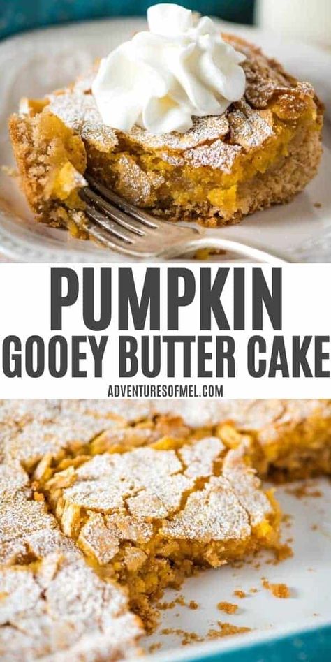 Ooey Gooey Butter Cakes, Gooey Butter Pumpkin Cake, Pumpkin Gooey Cake, Spice Cake Mix Recipes Pumpkin, Pumpkin Ooey Gooey Butter Cake, Ooey Gooey Pumpkin Cake, Gooey Pumpkin Butter Cake, November Dinners, Pumpkin Butter Cake