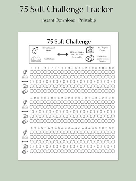 Workout Tracker Printable 75 Soft Challenge Tracker, 75 Soft Challenge, Soft Challenge, 45 Minute Workout, Fitness Tracker Printable, Printable Tracker, 75 Soft, Challenge Tracker, Tracker Free