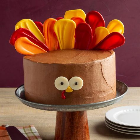 Thanksgiving Cake, Turkey Cake, Fun Thanksgiving Desserts, Thanksgiving Cakes, Thanksgiving Treats, Baking Cocoa, Dark Chocolate Cakes, Fall Cakes, Baking Project