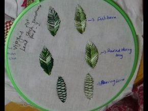 Hand Embroidery Leaf Designs - part 2 - YouTube Couching Stitch, Stem Stitch, Embroidery Leaf, Feather Stitch, Embroidered Leaves, Leaf Designs, Basic Embroidery Stitches, Hand Embroidery Tutorial, Learn Embroidery