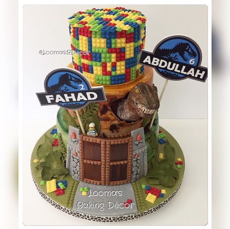 Lego Jurassic Park Cake, Jurassic World Lego Cake, Lego Dinosaur Cake, Jurassic World Lego Party, Unusual Birthday Cakes, Dinosaur Cake Pops, Jurassic World Cake, Jurassic Park Birthday Party, World Cake