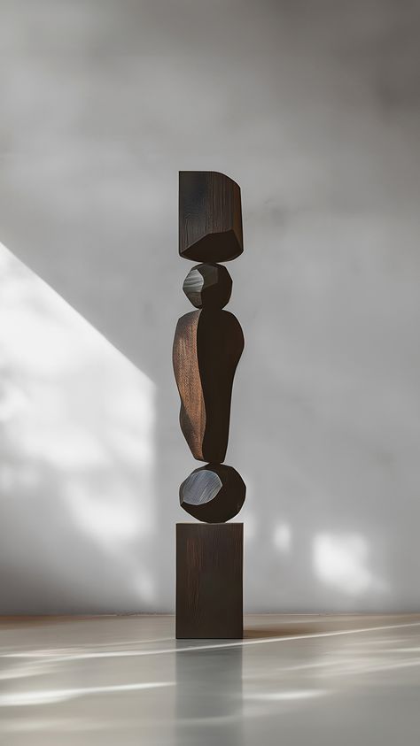 Joel Escalona's wooden standing sculptures are objects of raw beauty and serene grace. Each one is a testament to the power of the material, with smooth curves that flow into one another, inviting the viewer to pause and reflect. — info@joelescalona.com Abstract Art Sculpture, Totem Sculpture, Interior Sculpture, Gold Art Painting, Sculpture Design, Design Sculpture, Dark Elegance, Lambada, Sculptural Object