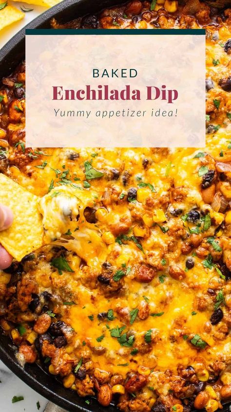 Healthy Enchilada Dip - Fit Foodie Finds Enchilada Dip Recipe, Dip Recipes Crockpot, Enchilada Dip, Healthy Dip Recipes, Enchiladas Healthy, Chili Cheese Dips, Fit Foodie Finds, Homemade Enchilada Sauce, Homemade Enchiladas