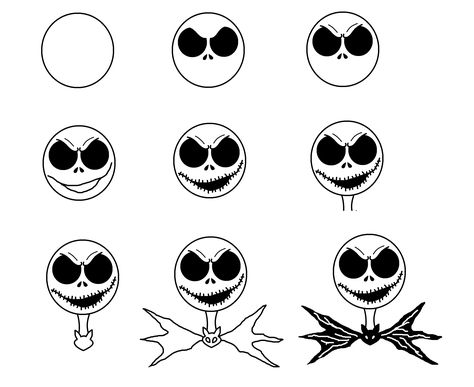 Step-by-step to draw Jack Skellington from Nightmare Before Christmas Step By Step Jack Skellington Drawing, Night Before Christmas Drawings Easy, How To Draw Jack Skellington Easy, Nightmare Before Christmas Doodles Easy, Jack And Sally Easy Drawing, Jack Skellington Doodle, How To Draw Jack And Sally Step By Step, Jack Skeleton Drawing Easy, Easy Jack Skellington Drawing