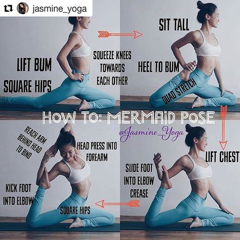 Eka Pada Rajakapotasana Variation ↔ One-Legged King Pigeon Pose Variation or Mermaid Pose on @yogaalignment . . . #howtoyoga with @jasmine_yoga ・・・ #JasmineYogaTutorial : #MermaidPose #yogaalignment #improveyourpractice One of my go-to backbends. Many of us can get into the mermaid pose but there is a tendency to 'sit' onto one hip when entering mermaid which makes the backbend lopsided and you also risk crashing into the lower back 1) We practice squaring the hips in pigeon pose. S... Mermaid Pose Yoga, Yoga Mermaid, Mermaid Poses, Compass Pose, Mermaid Pose, Yoga Nature, The Splits, Yoga Nutrition, Yoga Tutorial