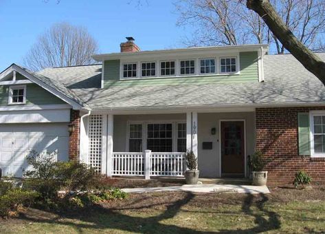 Elegant Ranch Upgrade  This house's roof was raised to add a second story with gabled dormers that extend over the porch. Description from pinterest.com. I searched for this on bing.com/images Raised Ranch Remodel Exterior, Dormer Ideas, Dormer House, Raised Ranch Remodel, Ranch House Remodel, Porch Kits, Roof Ideas, Ranch Remodel, Shed Dormer