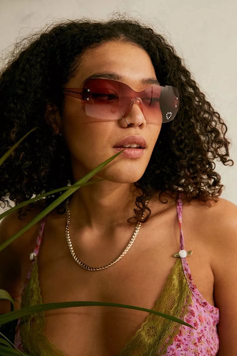 Good Times Eyewear The Britt Visor Sunglasses | Urban Outfitters UK Urban Outfitters Sunglasses, Blinded By The Light, Visor Sunglasses, Pink Fits, Rimless Sunglasses, Square Sunglasses Women, Good Times, Design Features, Latest Fashion