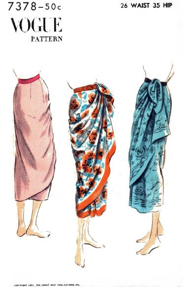 Vogue #7378 sarong skirt Sarong Skirt Pattern, Sarong Skirt Outfit, Sarong Fashion, Modern Filipiniana Gown, Zebra Print Skirt, Sarong Skirt, Elegant Scarves, Design Moda, Vogue Sewing