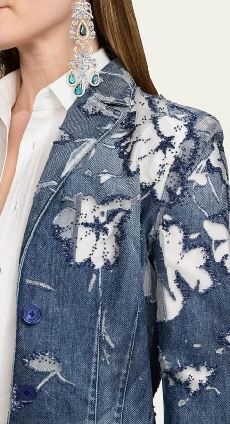 Oversized Blazers, Embellished Denim Jacket, Cocktail Jacket, Embellished Denim, Ralph Lauren Collection, Floral Motifs, Bead Embroidery, Lingerie Sleepwear, Denim Fabric