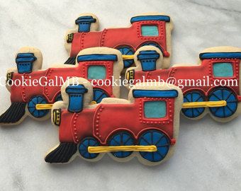 Items similar to Thomas and friends sugar cookies on Etsy Ideas For Cupcakes, Cupcake Recipes For Kids, Train Cookies, Birthday Sugar Cookies, Cookie Factory, Train Birthday Cake, Minnie Mouse Cookies, Decorative Cookies, Cookies Decoradas